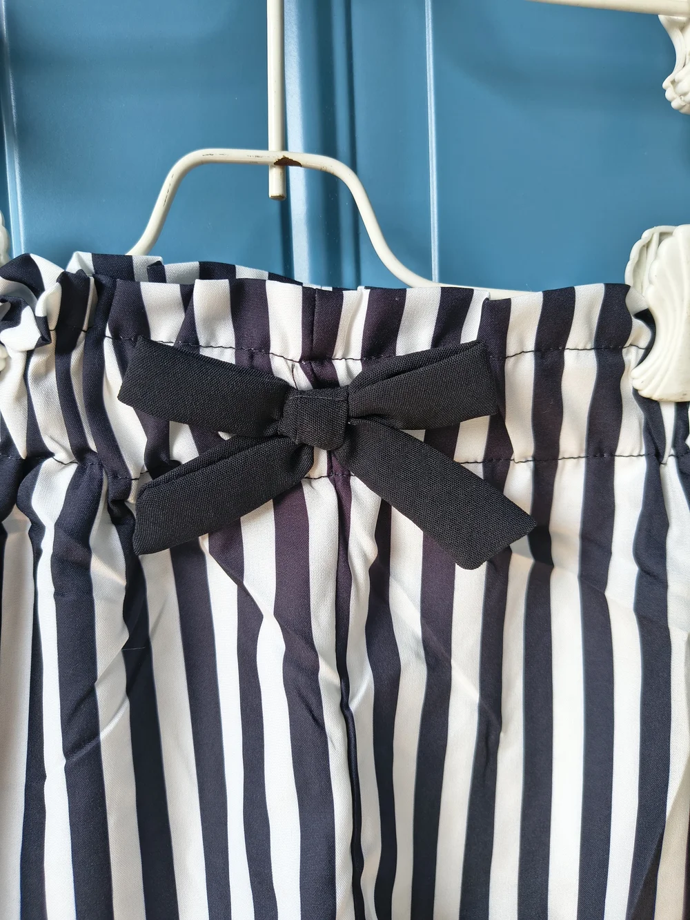 Black Off-Shoulder Ruffle Top & Black-White Striped High-Waist Shorts Set